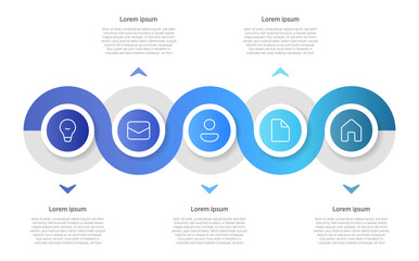 Fototapeta na wymiar 5-circle timeline infographics are visual layouts featuring five interconnected circles arranged linearly or in a curved path to depict chronological events, project milestones, or process stages.