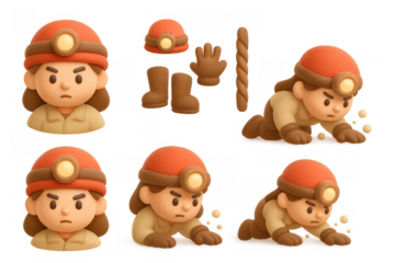 Caver icon set for adventure and exploration themes in digital design