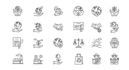 Collection of ecology and environmental protection icons isolated on set of linear vector elements for eco design