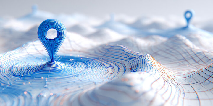 Digital location pin over futuristic data landscape - Powered by Adobe