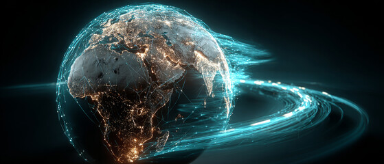 Digital Earth with Glowing Global Data Network