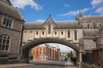 The stone arch bridge that connects Christ Church Cathedral to the Synod Hall across Winetavern Street in the city center, Dublin, Ireland.