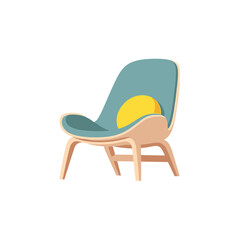 Contemporary lounge chair with teal fabric and yellow cushion  