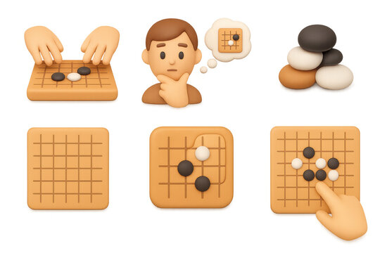 Go game strategy with icons for educational design and game guide concept