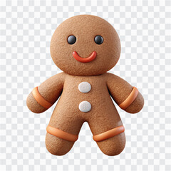 3D Plush Cotton Gingerbread Doll Icon | Brown Soft Cookie Character, Christmas Treat Symbol