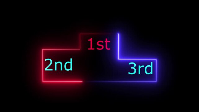 Vibrant neon magenta winner podium animation showcasing glowing 1st, 2nd, and 3rd place icons, creating a striking award, ranking, and victory display on a dark black background.