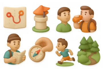 Adventure and navigation icons for travel and outdoor activities design