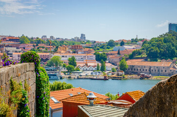 Panoramic view of Douro River and old town Porto, Portugal