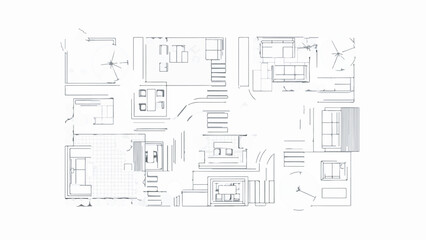Detailed Architectural Floor Plan Outline Vector. Modern Blueprint Layout Diagram Isolated on White.