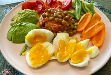 Healthy breakfast with  eggs and avocado 
