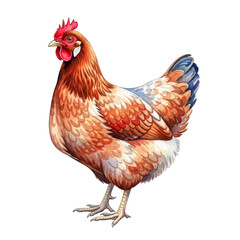 Watercolor Hen with Brown and White Feathers isolated on a transparent background