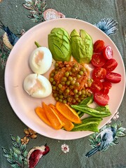 Healthy breakfast with  eggs and avocado 