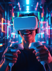 Young Enthusiast Playing Virtual Reality Game