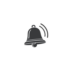Ringing bell icon, sleek dark grey symbol with sound waves, simple graphic notification alert design