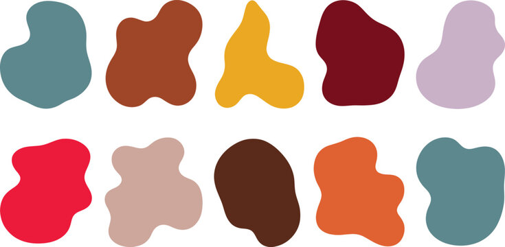 Collection of 10 two-dimensional (2D) shapes, which are a mix of geometric and organic forms