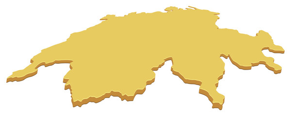 Map of Switzerland in a minimalist yellow color. Concept for geography, politics, economy, or financial wealth. (cut out)