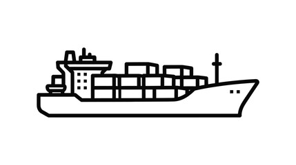Obraz premium Simple black and white line drawing of a large cargo ship at sea