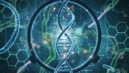 Abstract DNA Structure with Molecular Background Genetics Molecular Biology Double Helix