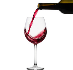 Pouring red wine into glass bar food elegant view isolated on transparent background