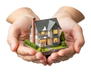 Protecting your dream home a model home in hands concept isolated on transparent background