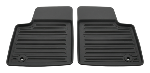 Durable black car floor mats auto accessories top view protection isolated on transparent background