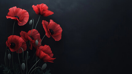 Poppies Red Minimalist Floral Botanical Remember Black Left