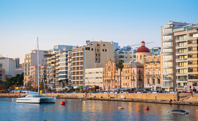 Beautiful cityscape and coast in Sliema, Malta