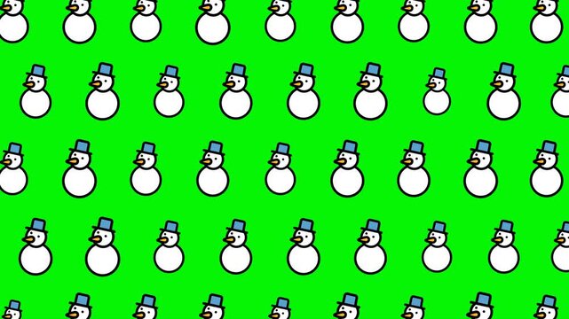 Pattern of snowmen on a white background, ideal for winterthemed designs, holiday cards, seasonal decorations, and childrens products.