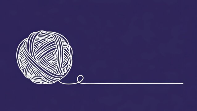 White Yarn Ball with Loose Thread on a Solid Purple Background.