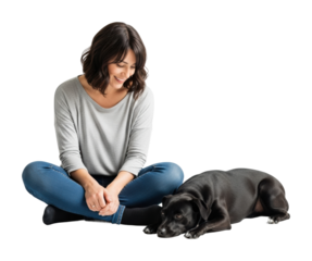 Joyful moment woman and dog bonding at home lifestyle isolated on transparent background
