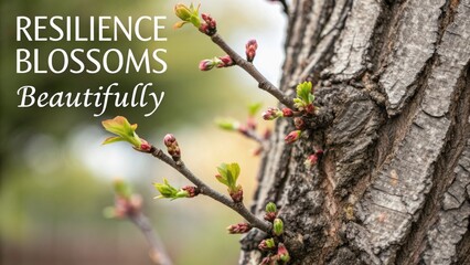 Budding branches emerging from a tree trunk, showcasing spring