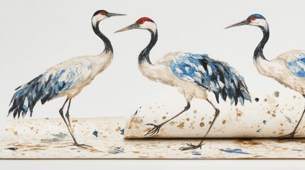 Crane birds on wallpaper