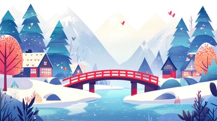 Naklejka premium Winter wonderland village scene