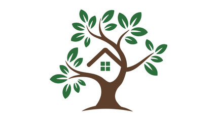 Green home tree logo symbolizing sustainable living and eco-friendly real estate development