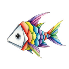 Watercolor Origami Rainbow Fish isolated on a transparent background