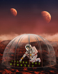 Astronauts plant trees.