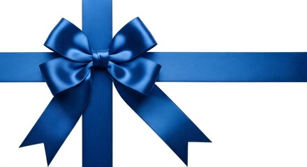 Decorative blue ribbon and bow isolated on white background for christmas or birthday present