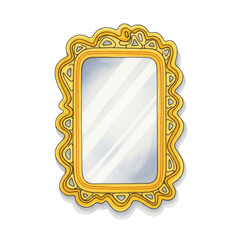 Watercolor Ornate Gold Mirror isolated on a transparent background
