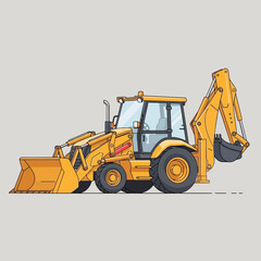 Fototapeta premium Detailed illustration of a yellow backhoe excavator for construction or agriculture heavy equipment