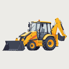 Fototapeta premium Detailed yellow backhoe loader illustration against light background shows construction equipment