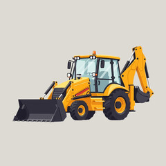 Fototapeta premium Vibrant yellow backhoe loader illustration showcasing engineering and construction prowess