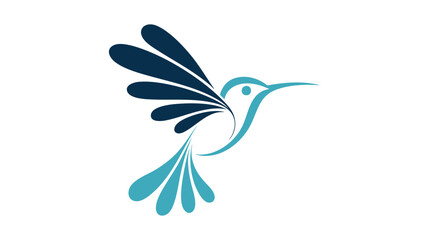 A minimalist hummingbird logo design in blue shades against a white background.
