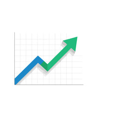 Upward trending graph with a blue and green arrow, symbolizing business growth and financial success.
