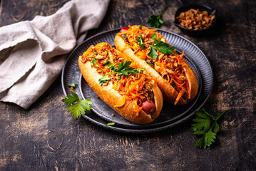 Traditional american street food hot dog