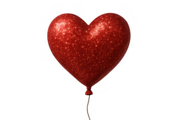 Sparkling red heart balloon floating on transparent background