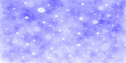 Abstract blue winter holiday background with falling snow and bright bokeh lights
