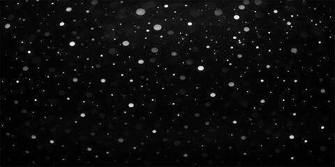 Dark winter night sky with falling snowflakes and distant starry light