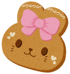 Kawaii Gingerbread Bunny with Pink Ribbon – Cute Christmas Cookie