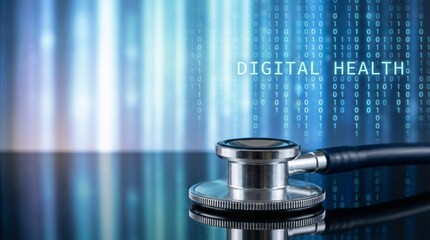 Modern Healthcare Technology Stethoscope with Digital Data Background