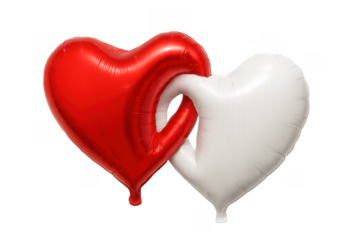 Red and white heart balloons linking together for love concept